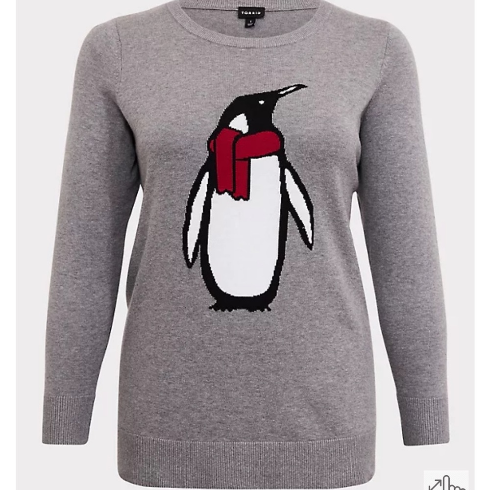 Torrid GREY PENGUIN RELAXED PULLOVER CREW NECK SWEATER Size 3